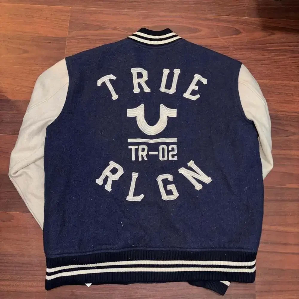 True Religion World Tour Varsity Bomber Jacket Navy XL